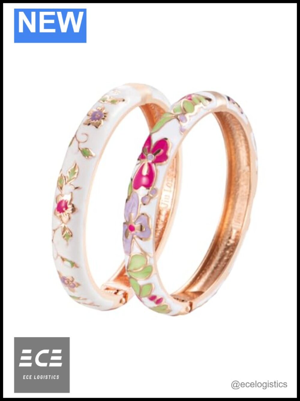 Handcrafted Cloisonne Enamel Cuff Bangle Bracelet Set with Butterfly Design